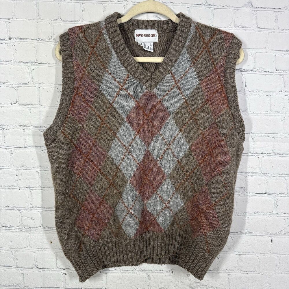 Vintage McGregor Mens Large Argyle Sweater Vest Wool Preppy Grandpa Golf USA - Picture 2 of 7